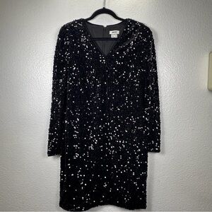 DKNY Black Sequin Shift Dress V-Neck
Long Sleeve Size 8